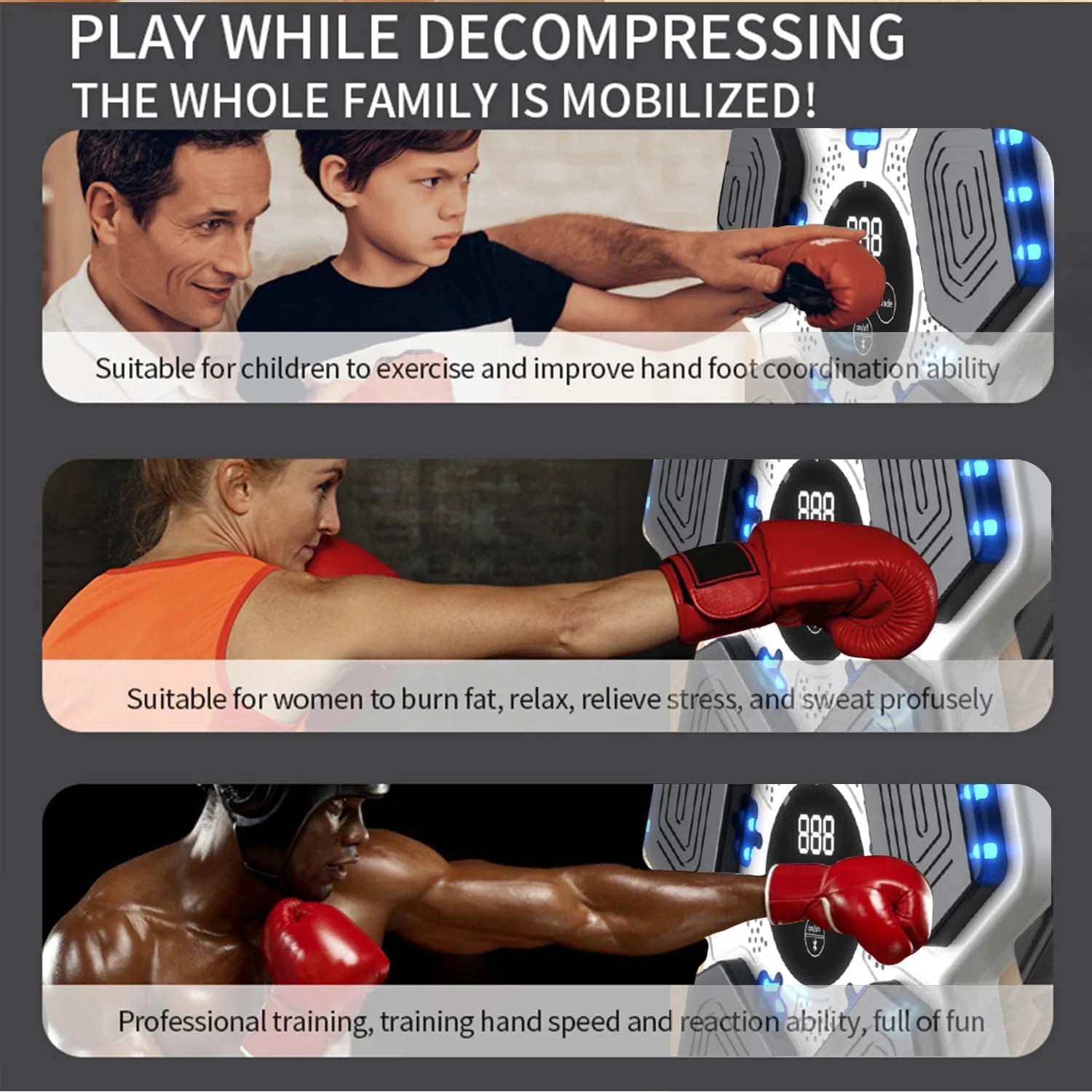 Upgraded Electronic Boxing Fitness Machine with Smart Display and Boxing Gloves, Wall-Mounted for Home and Gym Use, White