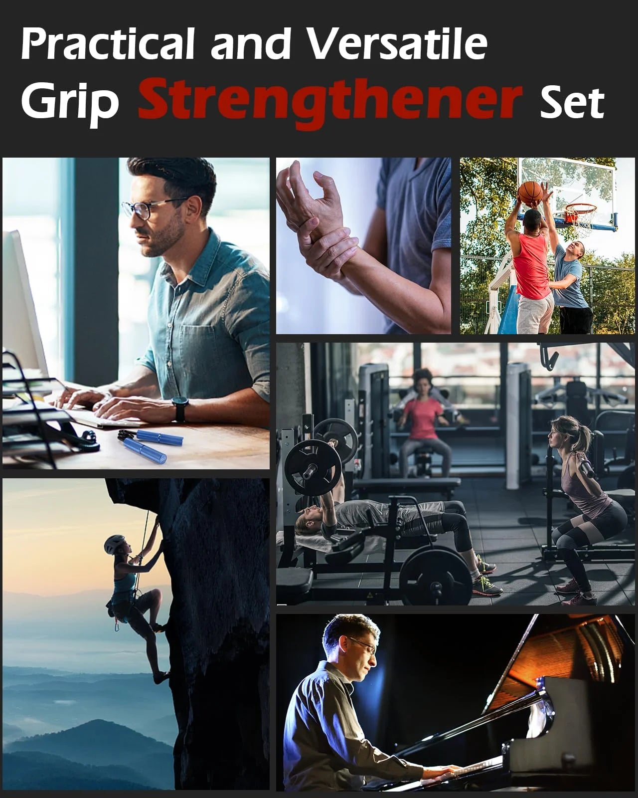 Adjustable Resistance Hand Grip Strength Trainer Set - 6 Pack for Wrist and Forearm Strengthening, Non-Slip Design